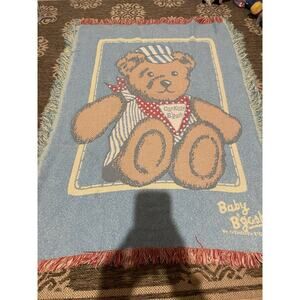VTG‎ Oshkosh B’Gosh Woven Blanket Throw Tapestry Teddy Bear Nursery Baby Kids